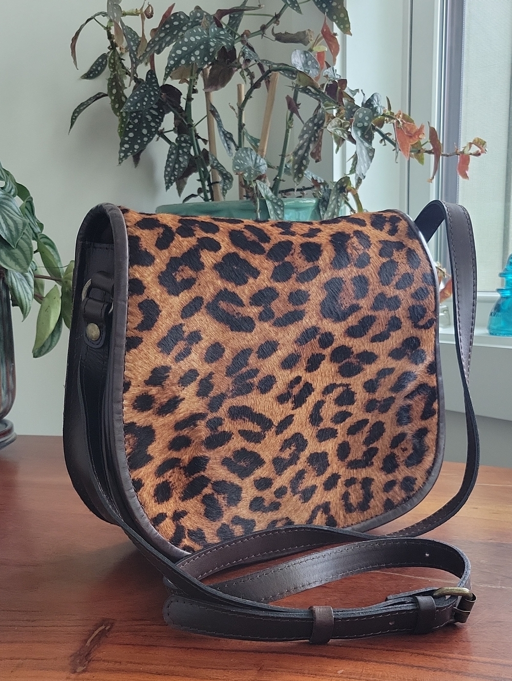 Patricia Nash Leopard-Print/fur Crossbody with Dark Brown Trim
